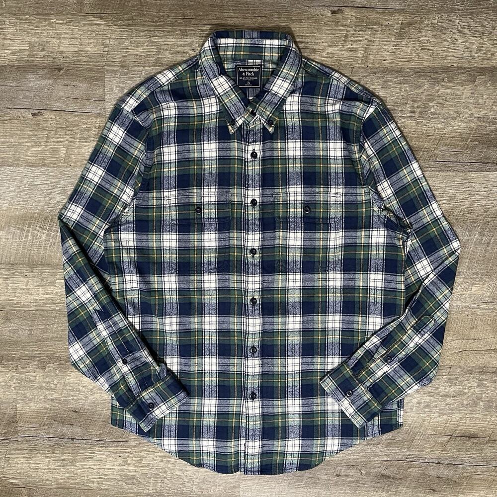 Abercrombie & Fitch Flannel Button Up Shirt Men's XL Plaid Green Chore Soft Y2K
